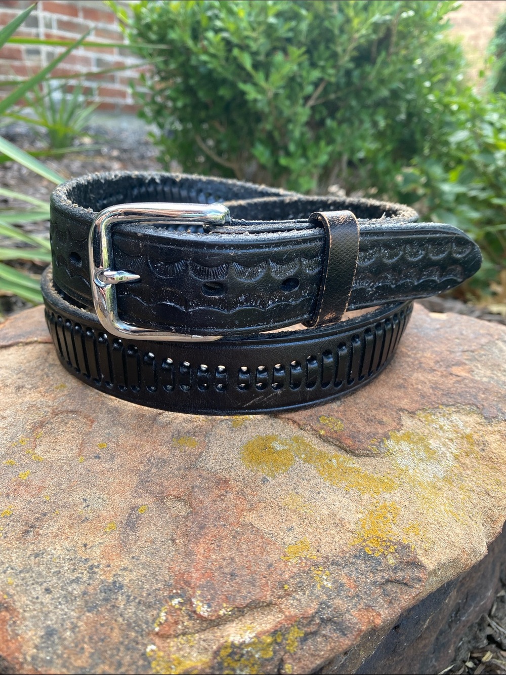 Black Hand tooled Leather Men’s Belt - Mexico Stamp